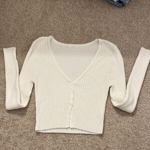 Urban Outfitters Cream Button-Down Ribbed Top
